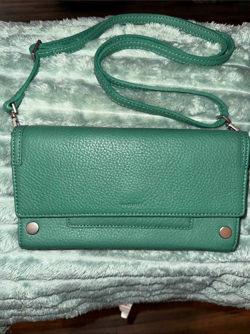Hammitt Teal Pebbled Leather Crossbody Wallet